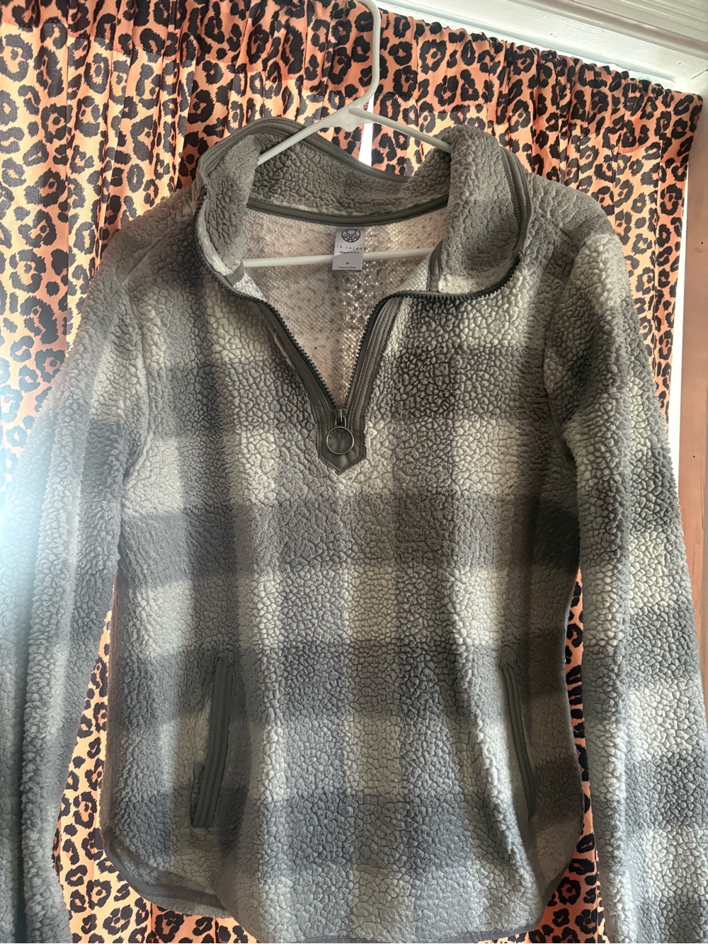 Te Verde Gray Plaid Sherpa Half-Zip Jacket